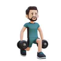 3D Sportsman Character Performing Dumbbell Split Squats left png