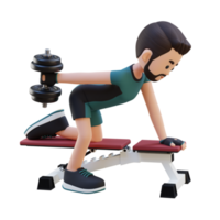 3d deportista personaje esculpir triceps con pesa contragolpe ejercicio png