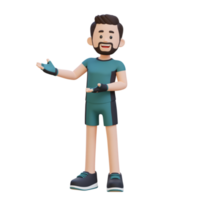 3D Sportsman Character Embracing Confidence with a Dynamic Hand Presentation Pose png