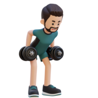 3D Sportsman Character Performing Bent Over Row   Dynamic Workout with Dumbbell png