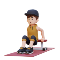 3D Sporty Male Character Building Power with Dips at Gym png