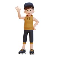 3d deportista personaje abrazando un vibrante estilo de vida con un simpático ola png