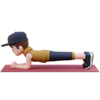 Dynamic 3D Sporty Male Character Mastering the Plank Exercise at Home Gym png