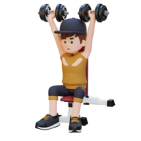 3D Sportsman Character Sculpting Strong Shoulders with Dumbbell Shoulder Bench Press png