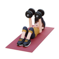 3D Sportsman Character Performing Dumbbell Chest Fly png