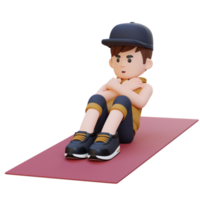 Perfect Abs 3D Sporty Male Character Mastering the Standard Crunch at the Gym png