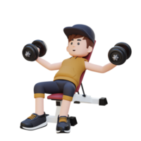 3D Sportsman Character Sculpting Muscular Chest with Incline Bench Dumbbell Chest Fly png