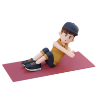 Energetic 3D Sporty Male Character Engaging in Abs Russian Twist Workout at the Gym png