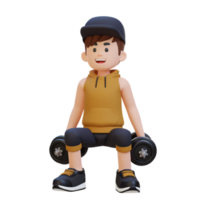 3D Sportsman Character Performing Dumbbell Squats png