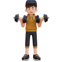 3d sportman karakter het uitvoeren van biceps krullen met halter png