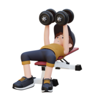 3d desportista personagem escultura muscular peito com haltere Banco peito mosca png