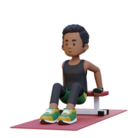 3D Sporty Male Character Building Power with Dips at Gym png