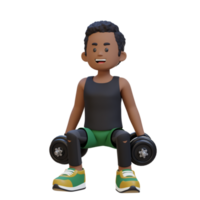 3d sportif personnage performant haltère squats png