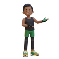 3D Sportsman Character Embracing Confidence with a Dynamic Hand Presentation Pose png