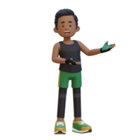 3d sportif personnage embrassement confiance avec une dynamique main présentation pose png