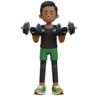 3d sportman karakter het uitvoeren van biceps krullen met halter png