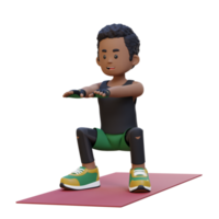 3d deportivo masculino personaje dominar sentadillas en hogar gimnasio png