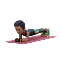 Dynamic 3D Sporty Male Character Nailing the Plank Pose at Home Gym png