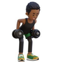 3d desportista personagem realizando dobrado sobre linha dinâmico exercite-se com haltere png