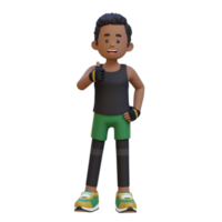 3d deportista personaje abrazando un positivo estilo de vida con un pulgar arriba actitud png