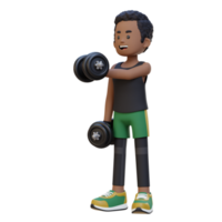 3d deportista personaje ejecutando pesa cofre mosca png