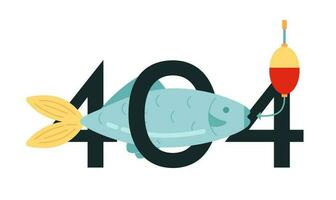 Fish on bait error 404 flash message. Fishing hobby. Activity. Empty state ui design. Page not found popup cartoon image. Vector flat illustration concept on white background