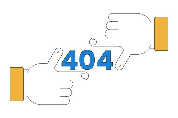 Finger frame error 404 flash message. Finger focus. Failed perspective. Focus failure. Empty state ui design. Page not found popup cartoon image. Vector flat illustration concept on white background