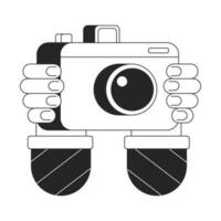 profesional fotógrafo cámara plano monocromo aislado vector objeto. dispositivo para tomando fotos editable negro y blanco línea Arte dibujo. sencillo contorno Mancha ilustración para web gráfico diseño