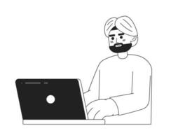 Brunette indian man with dark beard in turbanmonochromatic flat vector character. Editable thin line half body office worker on white. Simple bw cartoon spot image for web graphic design