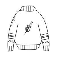 Warm sweater in doodle style. Vector illustration. Linear autumn pullover. Autumn clothes.