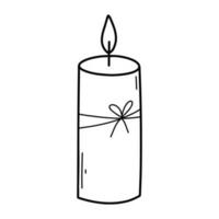 Candle in doodle style. Vector illustration. Linear aroma candle.