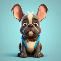 Surprised cartoon puppy on blue background. Cute pet close-up. AI Generative photo