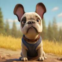 Cartoon French bulldog puppy on a blurred background of nature. AI Generative photo