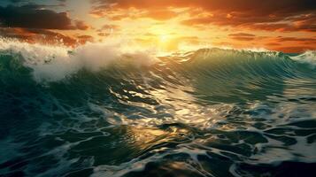 Beautiful panoramic view of the sunset in the open ocean. photo