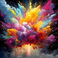 Multi-colored colorful explosion of powder. Rainbow festival background. photo