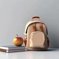 Table clock and two apples on green background with space for text. Concept time. photo