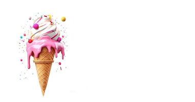 Ice cream in a waffle cone on a white background with space for text. photo