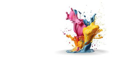 The moment the varnish falls on a white surface. Liquid ink abstract background for design with place for text. photo