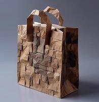 Craft shopper on a gray background. Shopping bag made from recycled paper. photo