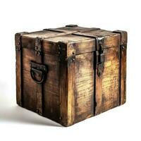 Old wooden trunk with closed lid. AI generated photo