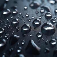 Drops of pure water, rain isolated on dark gray background. Blur. Generative AI photo