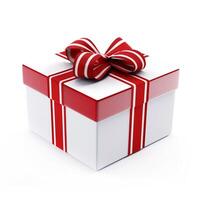 Gift box in the shape of a cube tied with a ribbon on a white background. AI generated photo