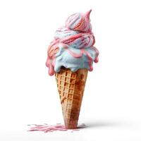 Blue soft ice cream on a white background. Realistic waffle cone with frozen dessert of a fast food restaurant. photo