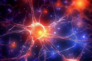 Neuronal cells in the brain, neuroscience scientific, medicine biology background, Generative AI photo
