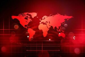 World map illustration, modern red background with world map, technology background, Generative AI photo