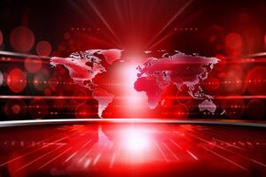 World map illustration, modern red background with world map, technology background, photo