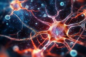 neuronal células en el cerebro, neurociencia científico, neurociencia, cerebro, médico biología fondo, generativo ai foto