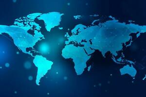 World map illustration, modern blue background with world map, technology background, Generative AI photo