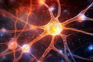neuronal células en el cerebro, neurociencia científico, neurociencia, cerebro, médico biología fondo, generativo ai foto