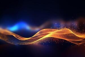 Abstract futuristic background with Gold blue glowing wave lines and bokeh lights, photo